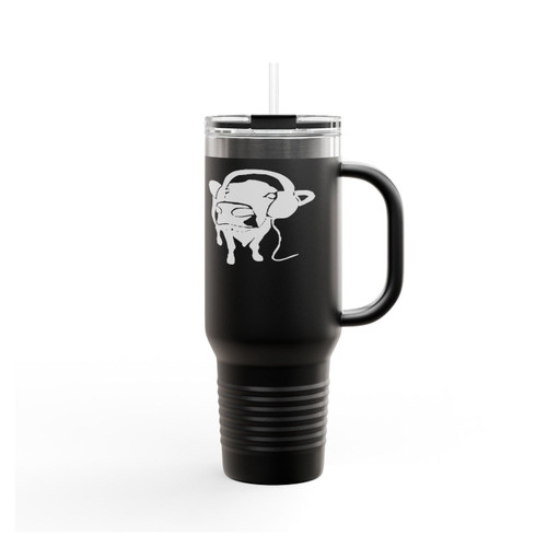 Cow Wearing Headphones Funny Dj Insulated Travel Mug