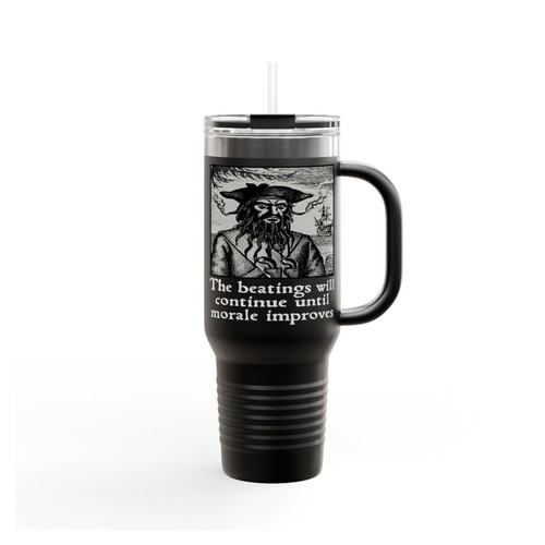 Edward Teach Pirates The Beatings Will Continue Until Morale Improves Insulated Travel Mug