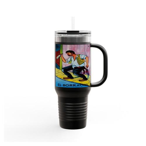 El Borracho Loteria Themed Playing Cards Insulated Travel Mug