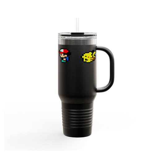Pokemon Ash And Pikachu Retro 8 Bit Insulated Travel Mug