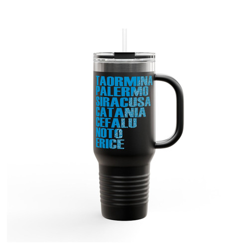 Sicilian Typography Taormina Palermo Siracusa Insulated Travel Mug