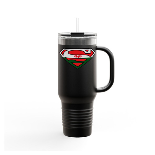 Superman Welsh Sports Wales Cymru Flag Logo Football Rugby Insulated Travel Mug