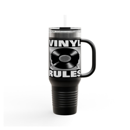 Vinyl Rules Retro Dj Turntablists Vinyl Insulated Travel Mug