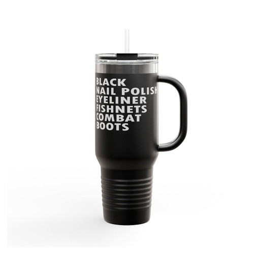 Black Nail Polish Eyeliner Fishnets Combat Boots Insulated Travel Mug