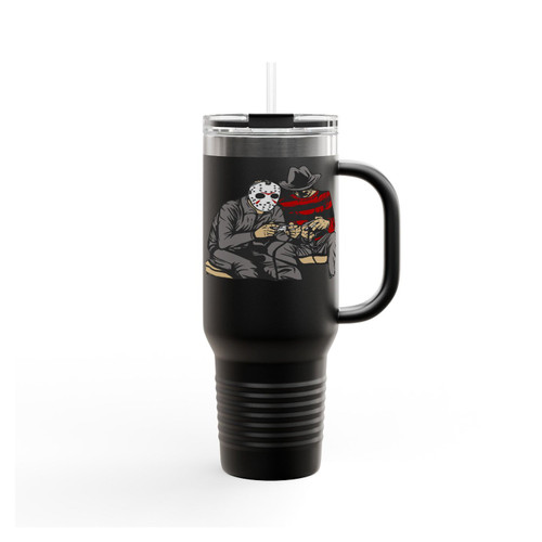 Freddy Vs Jason Dark Gamers Funny Horror Halloween Insulated Travel Mug