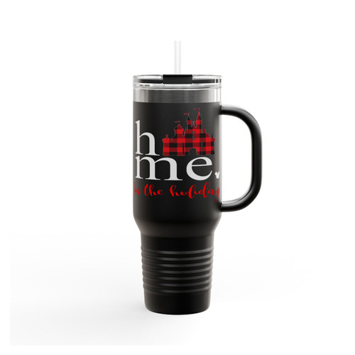 Home For The Holidays Buffalo Plaid Disney Castle Insulated Travel Mug