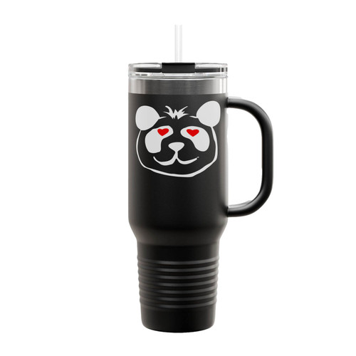 Panda Bear With Heart Eyes Insulated Travel Mug