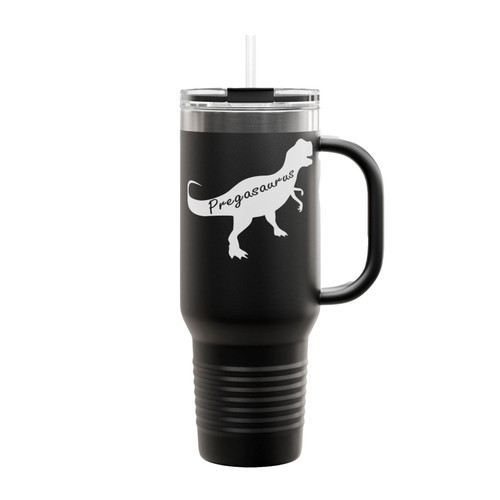 Pregasaurus Funny Pregnancy Announcement Insulated Travel Mug