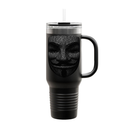 Rock Style Hacker Anonymous Slogan Mask Insulated Travel Mug