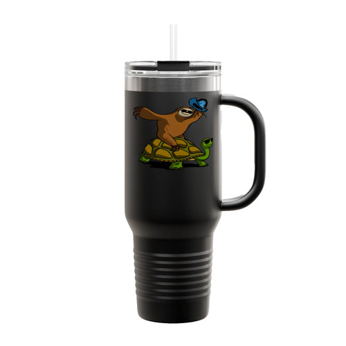 Sloth Riding Turtle Funny Sunglasses Cartoon Fantasy Insulated Travel Mug