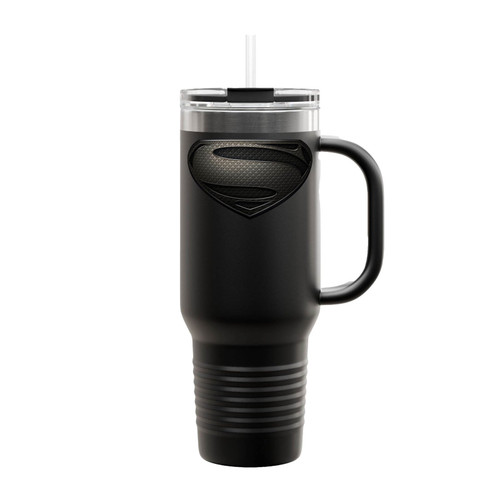 Superman Silver Black Logo Insulated Travel Mug