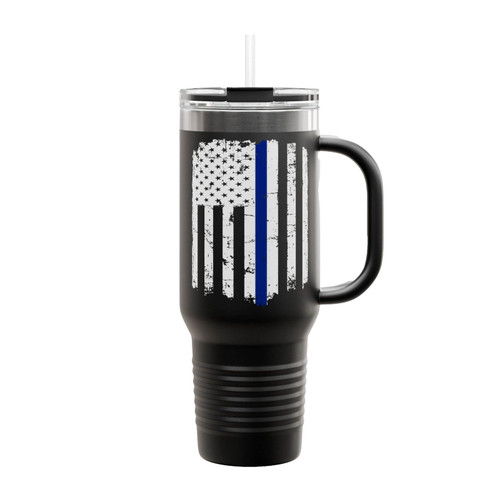 Thin Blue Line American Flag Insulated Travel Mug