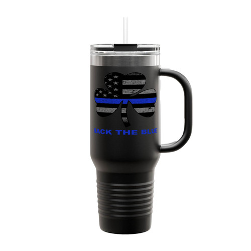 Thin Blue Line Back The Blue Irish Shamrock Insulated Travel Mug