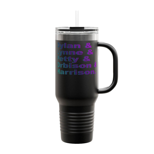 Traveling Wilburys Band Members Line Up Dylan Lynne Petty Orbison Harrison Insulated Travel Mug