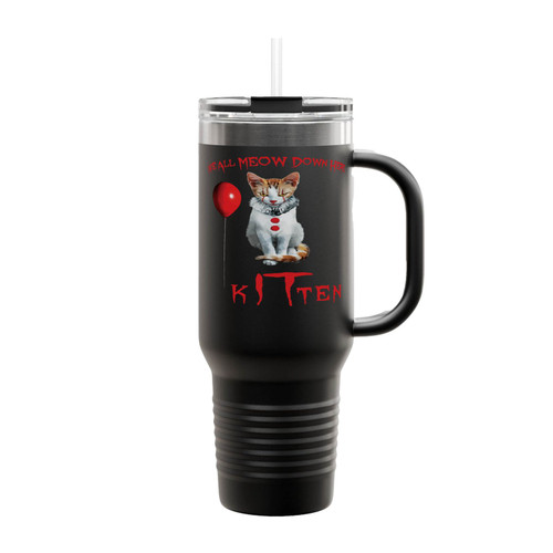 We All Meow Down Here Clown Cat Kitten It Halloween Insulated Travel Mug