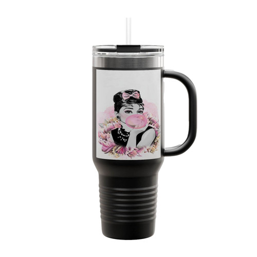 Audrey Hepburn Blowing Bubblegum Insulated Travel Mug