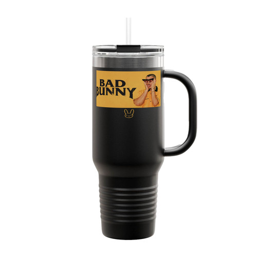 Bad Bunny Black And Yellow Insulated Travel Mug