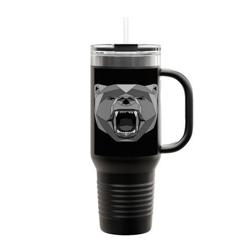 Bear Geometric Grayscale Insulated Travel Mug