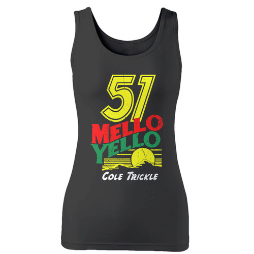 High quality print of this slim fit 51 mello yello cole women tank top will turn heads. And bystanders won't be disappointed - the racerback cut looks good one any woman's shoulders.