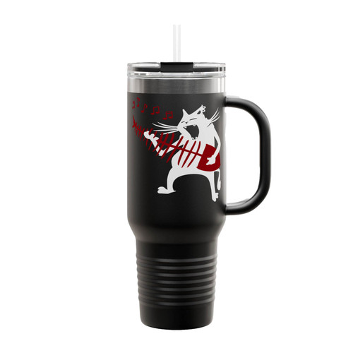 Cat Playing Guitar Rock And Roll Insulated Travel Mug