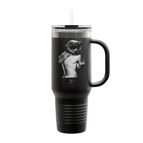 Cool Girl With Helmet Black Motorcycle Insulated Travel Mug
