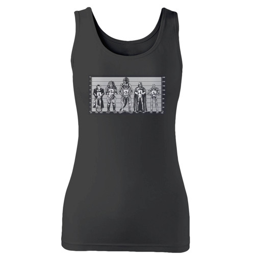 High quality print of this slim fit alien predator terminator the joker vadar police line up women tank top will turn heads. And bystanders won't be disappointed - the racerback cut looks good one any woman's shoulders.