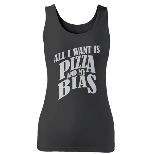 High quality print of this slim fit all i want is pizza and my bias bts kpop women tank top will turn heads. And bystanders won't be disappointed - the racerback cut looks good one any woman's shoulders.