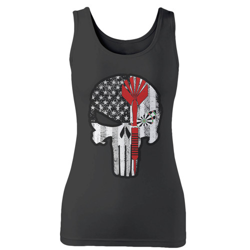 High quality print of this slim fit american flag red dart skull women tank top will turn heads. And bystanders won't be disappointed - the racerback cut looks good one any woman's shoulders.