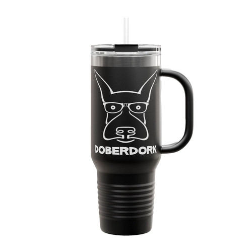 Doberdork, Hip Doberman Pinscher Themed Insulated Travel Mug