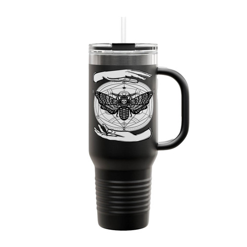 Hawk Moth Gothic Occult Alchemy Goth Hands Moon Skull Insulated Travel Mug