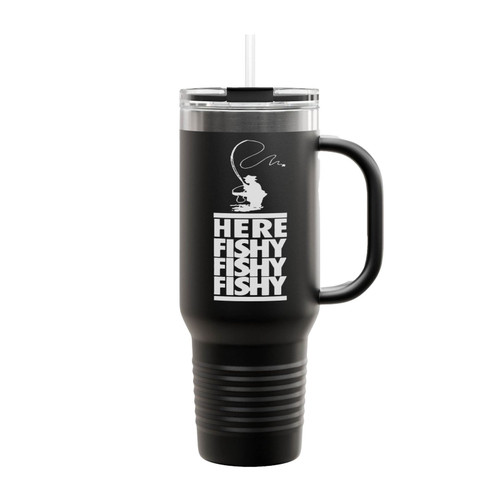Here Fishy Fishy Fishy Fisherman Insulated Travel Mug