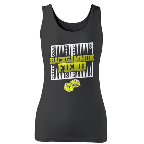 High quality print of this slim fit backgammon fiend women tank top will turn heads. And bystanders won't be disappointed - the racerback cut looks good one any woman's shoulders.