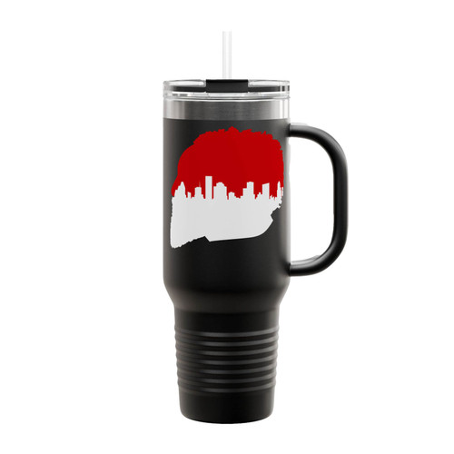 James Harden Silhouette Overlaid With The Houston Skyline Insulated Travel Mug