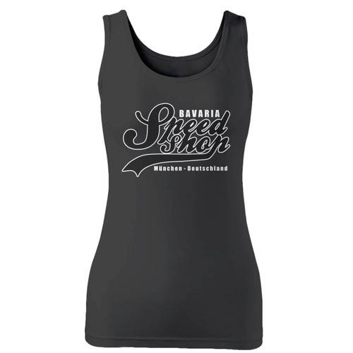 High quality print of this slim fit bavaria speed shop german garage women tank top will turn heads. And bystanders won't be disappointed - the racerback cut looks good one any woman's shoulders.