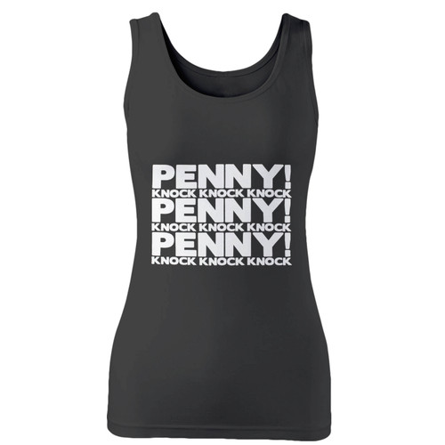 High quality print of this slim fit big bang theory penny knock women tank top will turn heads. And bystanders won't be disappointed - the racerback cut looks good one any woman's shoulders.