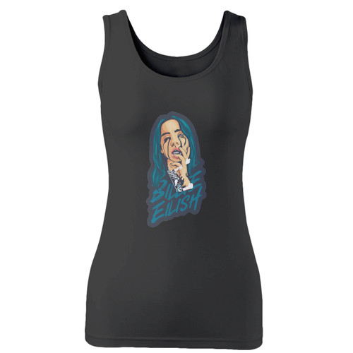 High quality print of this slim fit billie eilish crying women tank top will turn heads. And bystanders won't be disappointed - the racerback cut looks good one any woman's shoulders.
