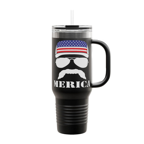 Merica Flag Cap Mustache Insulated Travel Mug