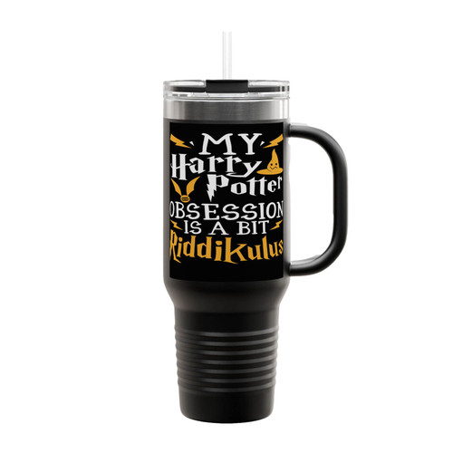 My Harry Potter Obsession Is A Bit Riddikulus Harry Potter Spells Running Hiking Gym Sport Runner Yoga Funny Insulated Travel Mug