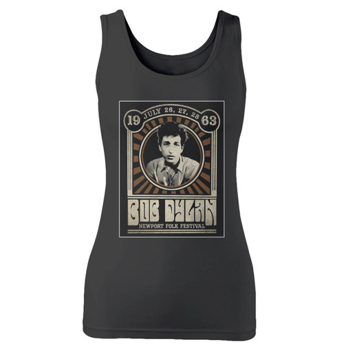 High quality print of this slim fit bob dylan inspired 1963 newport folk festival women tank top will turn heads. And bystanders won't be disappointed - the racerback cut looks good one any woman's shoulders.