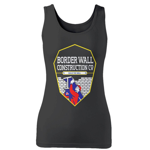 High quality print of this slim fit border wall construction build the wall women tank top will turn heads. And bystanders won't be disappointed - the racerback cut looks good one any woman's shoulders.