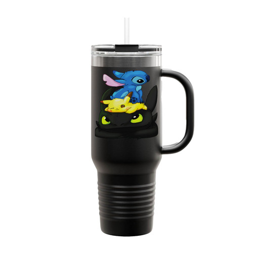Pikachu And Toothless And Stitch Together Insulated Travel Mug