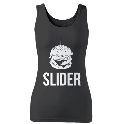 High quality print of this slim fit burger and slider 2 women tank top will turn heads. And bystanders won't be disappointed - the racerback cut looks good one any woman's shoulders.
