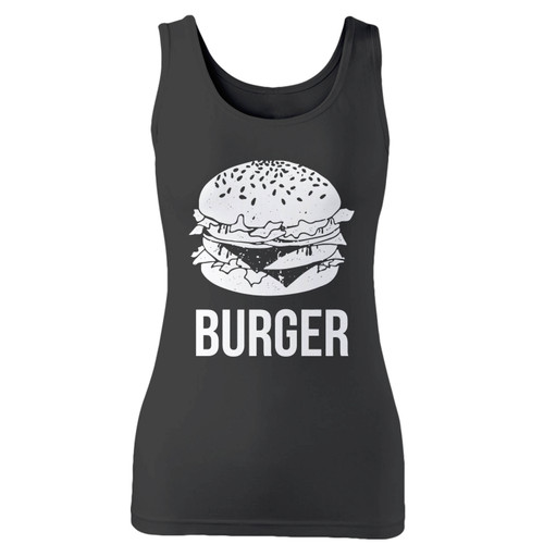 High quality print of this slim fit burger and slider women tank top will turn heads. And bystanders won't be disappointed - the racerback cut looks good one any woman's shoulders.