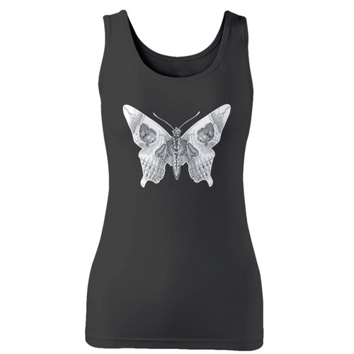 High quality print of this slim fit butterfly skull women tank top will turn heads. And bystanders won't be disappointed - the racerback cut looks good one any woman's shoulders.