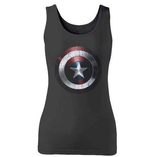 High quality print of this slim fit captain america weathered shield women tank top will turn heads. And bystanders won't be disappointed - the racerback cut looks good one any woman's shoulders.