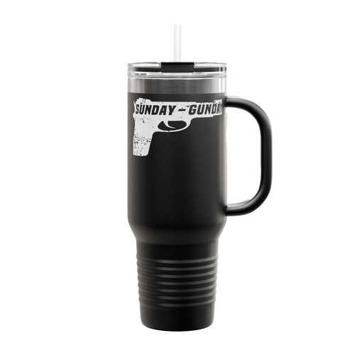 Sunday Gunday Pistol Firearm Gun Insulated Travel Mug