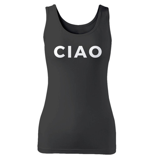 High quality print of this slim fit ciao saying language travel adventure cute graphic tees popular women tank top will turn heads. And bystanders won't be disappointed - the racerback cut looks good one any woman's shoulders.