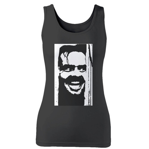 High quality print of this slim fit classic horror movie the shining jack nicholson women tank top will turn heads. And bystanders won't be disappointed - the racerback cut looks good one any woman's shoulders.