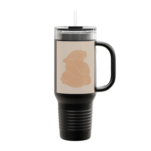 Thick Girl Line Drawing Insulated Travel Mug