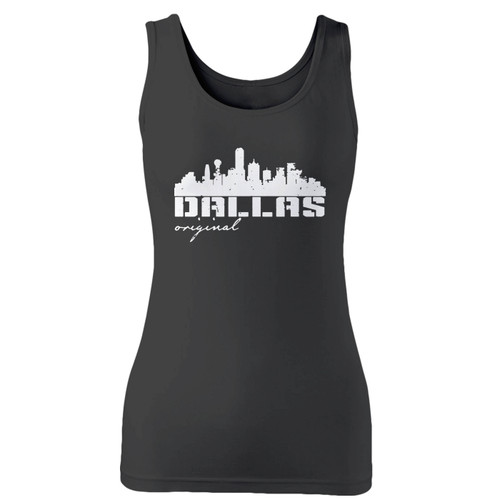 High quality print of this slim fit dallas texas skyline original women tank top will turn heads. And bystanders won't be disappointed - the racerback cut looks good one any woman's shoulders.